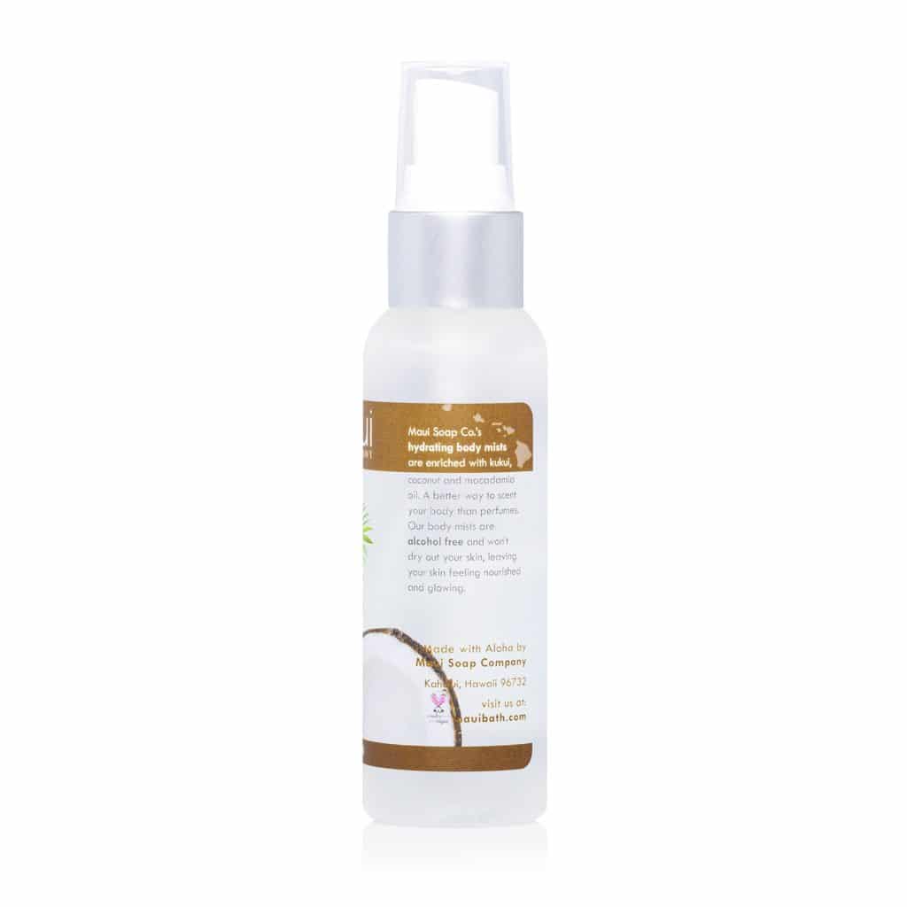 Coconut Scented 2 oz Hawaiian Body Mist Back Of Bottle